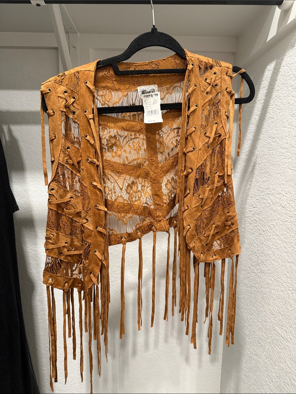 Vocal Fringe Lace-Up Tunic Vest - Rust